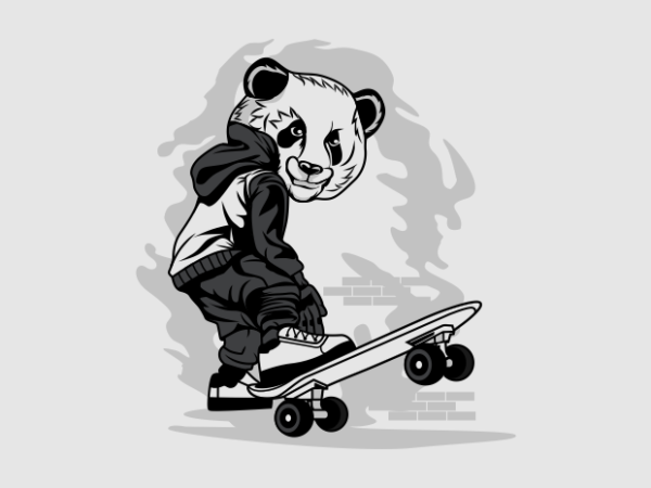 Skateboard panda cartoon t shirt template vector