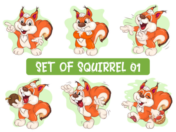 Set of cartoon squirrel _ 01. clipart. t shirt template vector