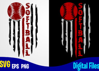 Softball USA Flag, Softball svg, Sports svg, Softball design svg eps, png files for cutting machines and print t shirt designs for sale t-shirt design png