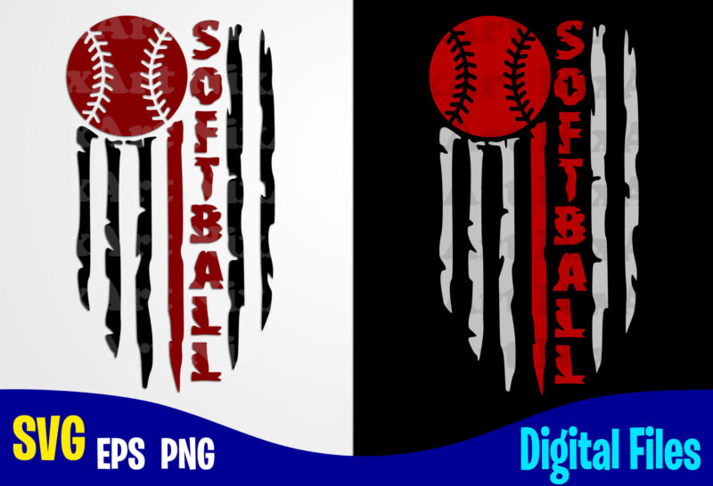 Softball USA Flag, Softball svg, Sports svg, Softball design svg eps, png files for cutting machines and print t shirt designs for sale t-shirt design png
