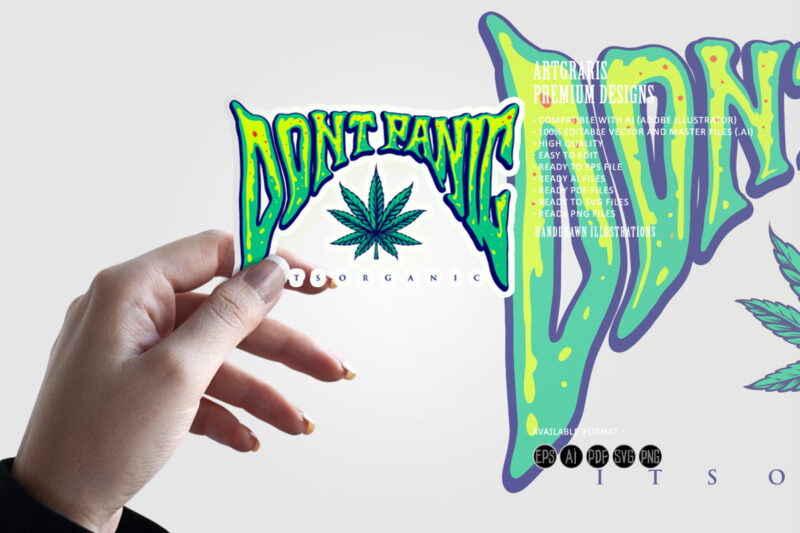 Weed lettering Dont panic word typography Cannabis Logo