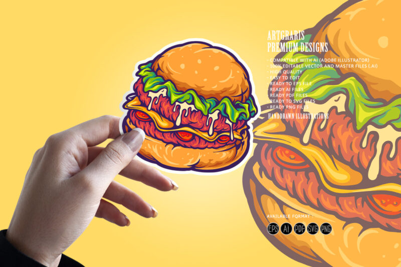 Delicious burger Fast Food cartoon Illustrations