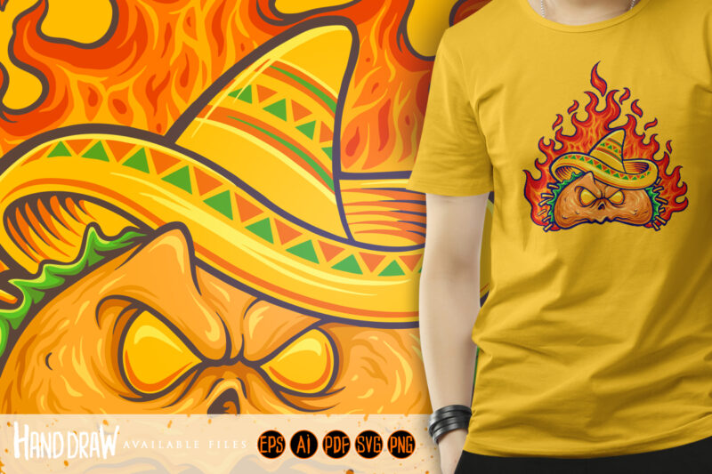 Angry Food mexican taco on fire Mascot Illusrations