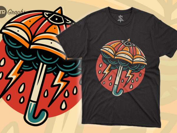 Umbrella – retro illustration t shirt vector graphic