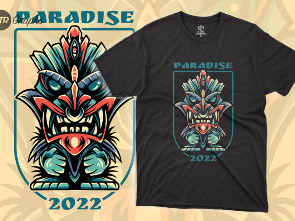 Tiki statue – retro illustration t shirt designs for sale