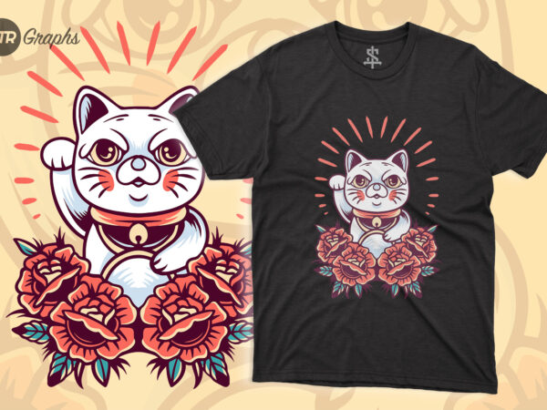 Chinese cat – retro illustration t shirt vector file
