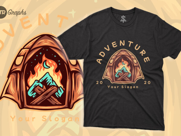 Camping adventure – retro illustration t shirt vector file