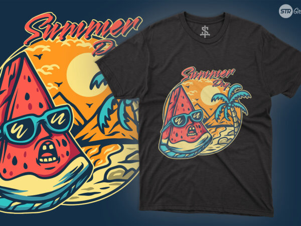 Watermelon cartoon summer – illustration t shirt design for sale