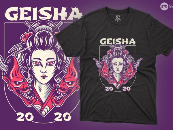 Geisha and devil mak – illustration t shirt design template