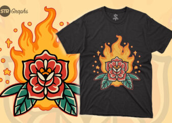 Fiery Rose – Retro Illustration t shirt graphic design