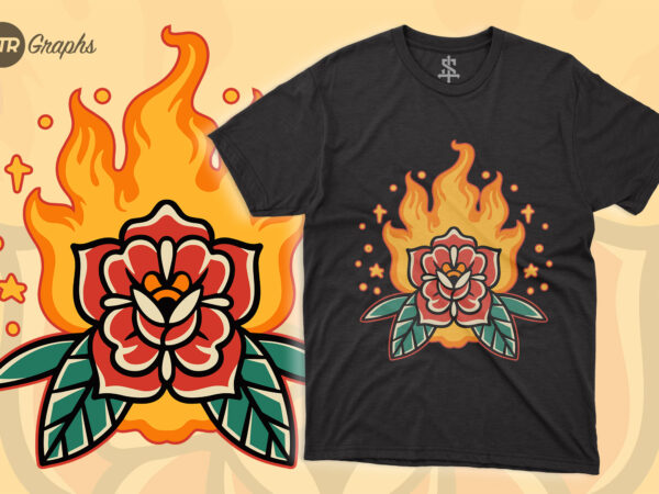 Fiery rose – retro illustration t shirt graphic design