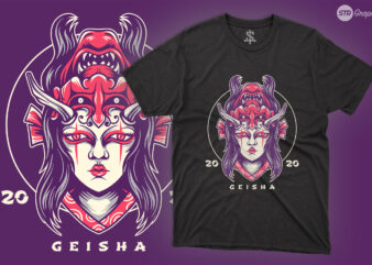 Devil Geisha – Illustration t shirt vector illustration