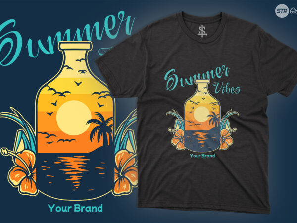 Bottle summer vibes – illustration t shirt template