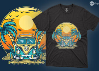 Classic Car Summer – Illustration t shirt vector file