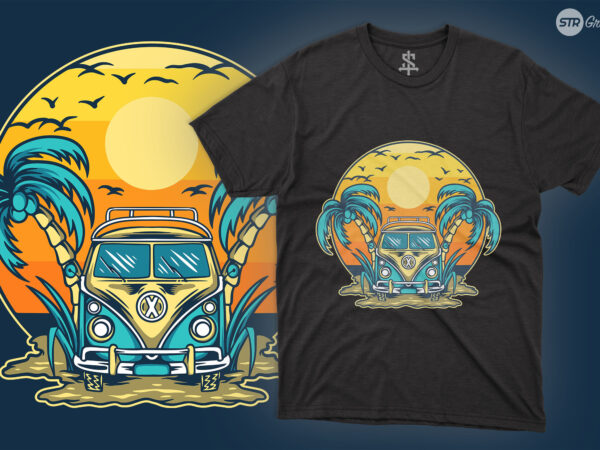 Classic car summer – illustration t shirt vector file