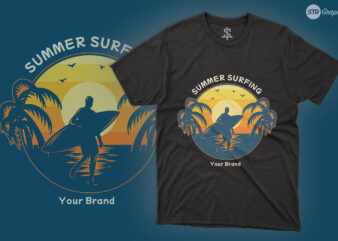 Summer Surfing – Illustration t shirt template vector