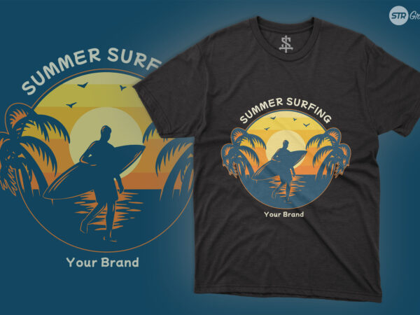 Summer surfing – illustration t shirt template vector