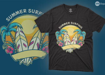 Surf Board Summer Illustration t shirt template vector