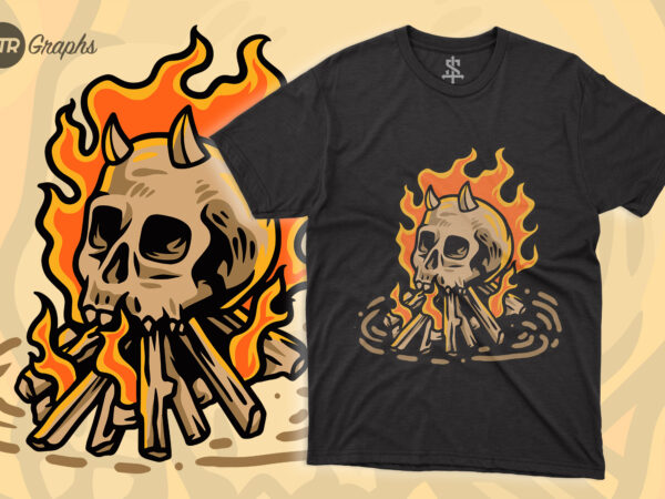 Fiery skull – retro illustration t shirt graphic design