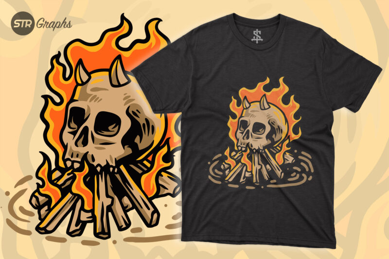 Fiery Skull – Retro Illustration