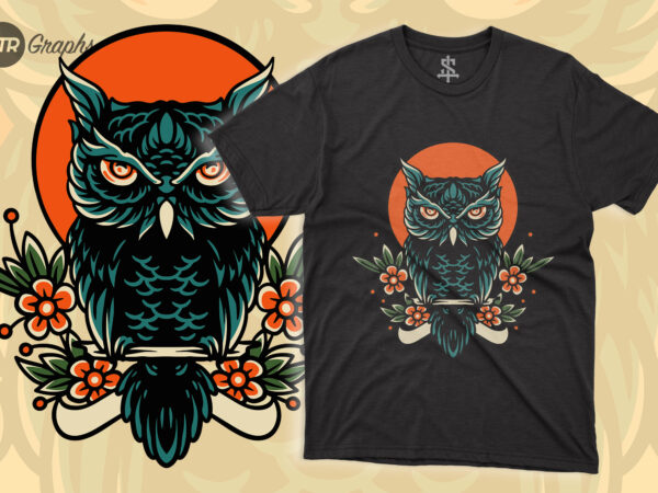 Owl – retro illustration t shirt design online