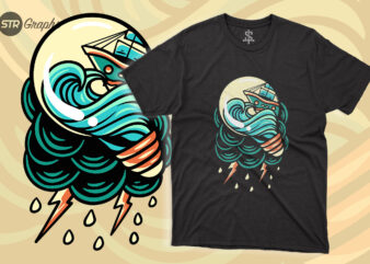 Boat In Light – Retro Illustration t shirt template