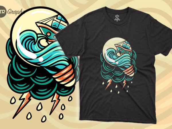 Boat in light – retro illustration t shirt template