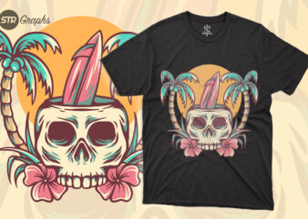 Skull Summer Day – Retro Illustration t shirt template vector