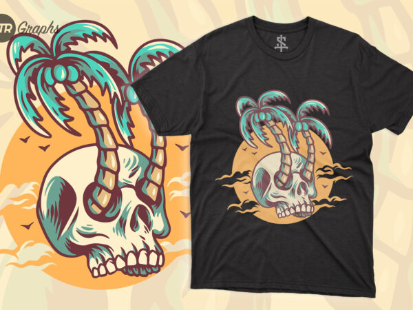 Palm skull summer – retro illustration t shirt illustration