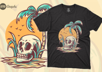 Skull Relaxing on Summer – Retro Illustration t shirt template vector