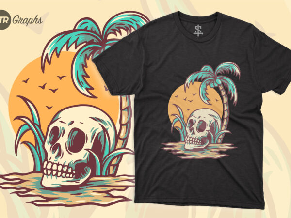 Skull relaxing on summer – retro illustration t shirt template vector