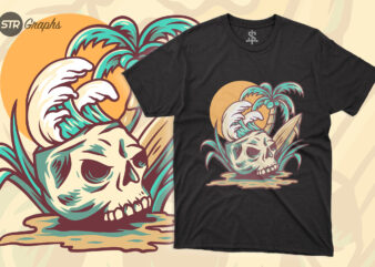 Skull And Summer Vibes – Retro Illustration t shirt template vector