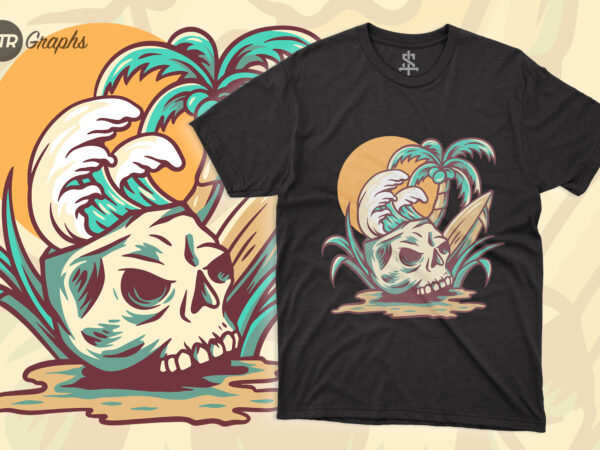 Skull and summer vibes – retro illustration t shirt template vector