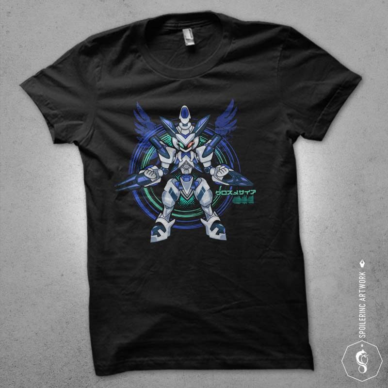 japanese robot gundam illustration tshirt design bundles