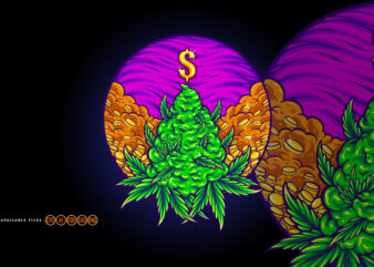 Weed leaf Hemp with cash money Logo Illustrations t shirt design for sale