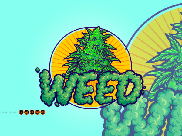 Weed smoke word lettering logo cannabis plant leaf illustrations t shirt design for sale Weed smoke word lettering logo cannabis plant leaf illustrations t shirt design for sale