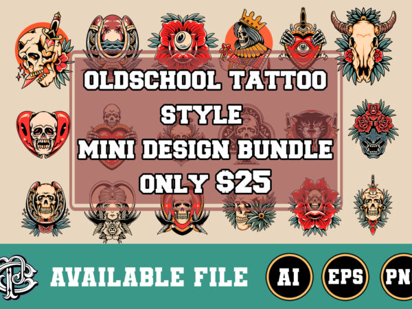 Oldschool tattoo style mini design bundle 20+ designs only $25