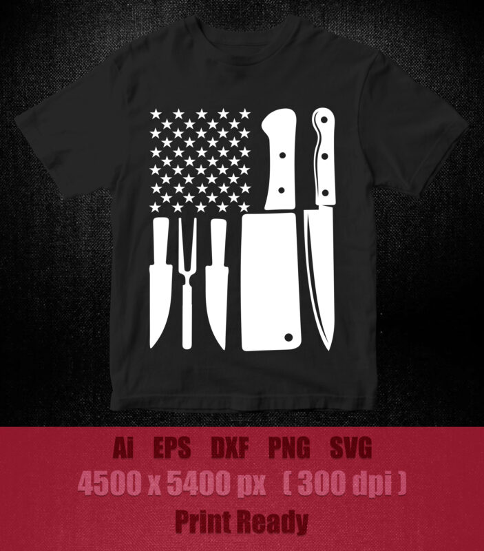 American Flag Kitchen Butcher Knife SVG editable vector t-shirt design printable files
