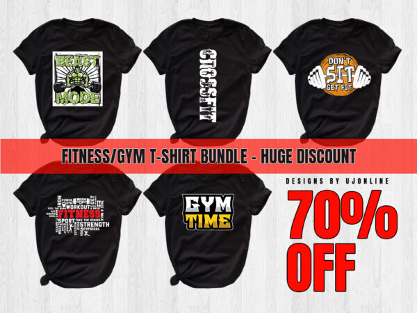 Fitness, gym, t-shirt bundle, instant download, huge discounted offer, crossfit, gym vectors, gym typography, fitness typography