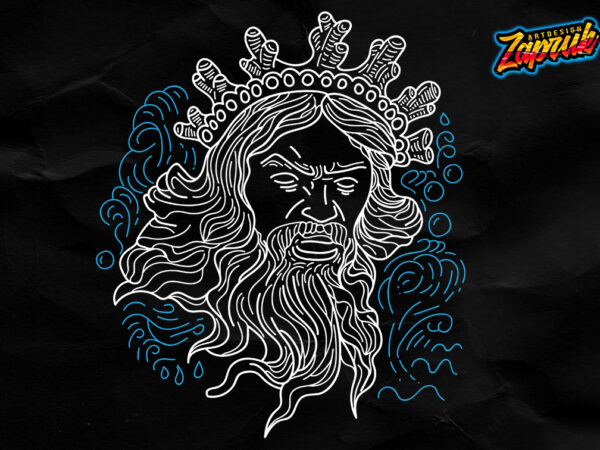 Poseidon line art t shirt illustration