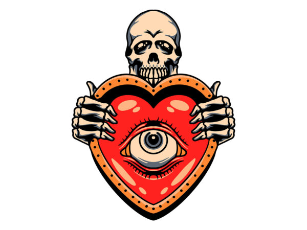 Skull and heart t shirt template vector