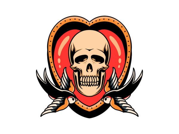Skull love t shirt template vector
