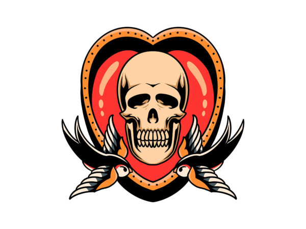 Skull love t shirt template vector