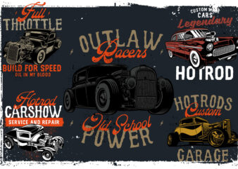 Vintage style hotrods collection t shirt vector art