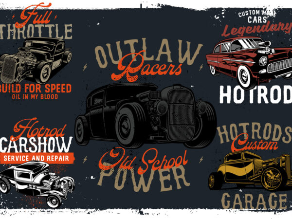 Vintage style hotrods collection t shirt vector art