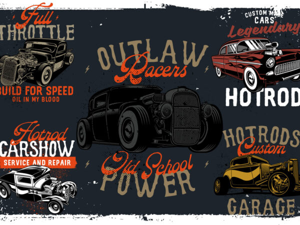 Vintage style hotrods collection t shirt vector art Vintage style hotrods collection t shirt vector art