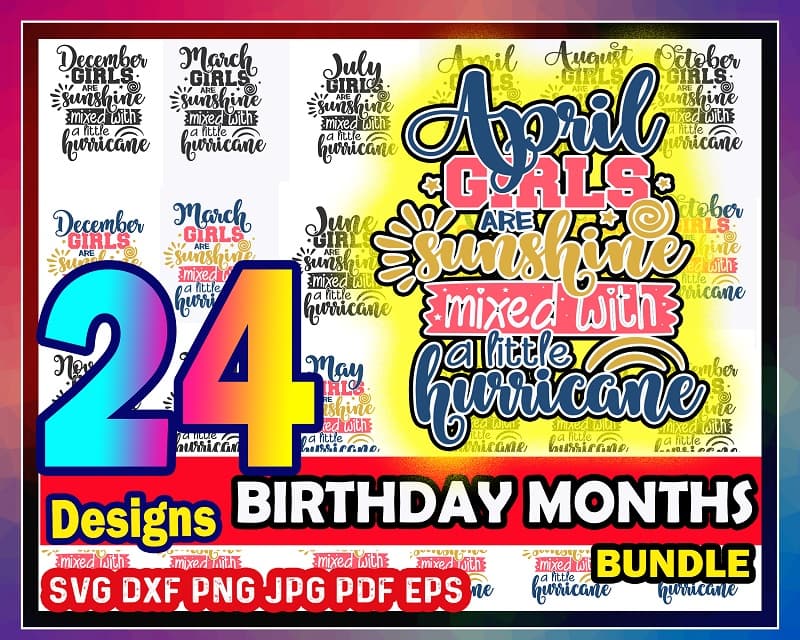 24 Birthday Months SVG Bundle | Commercial Use Vector, January February March April May June July August September October November December 676827985