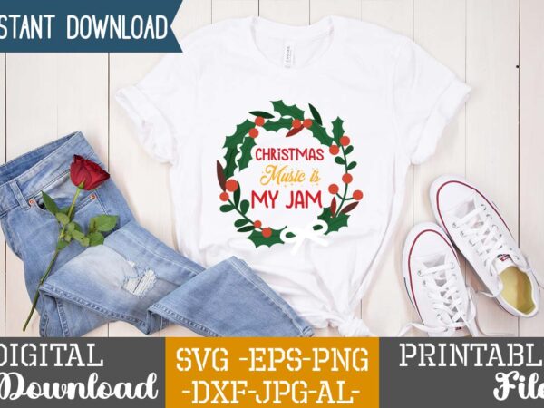 Christmas music is my jam,svgs,quotes-and-sayings,food-drink,print-cut,mini-bundles,on-sale,christmas svg bundle, farmhouse christmas svg, farmhouse christmas, farmhouse sign svg, christmas for cricut, winter svg,merry christmas svg, tree & snow silhouette round sign design cricut,