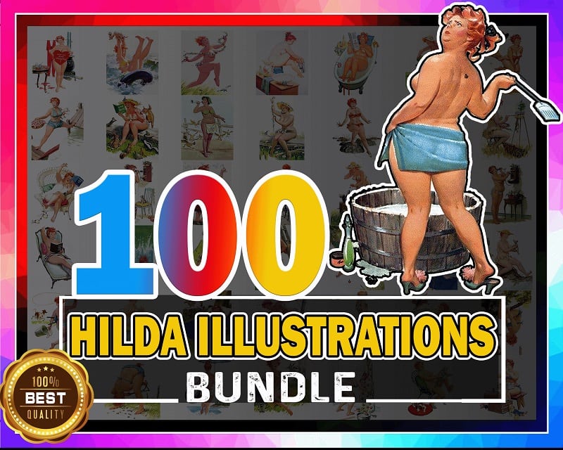 100 Hilda Illustrations Bundle, Picture Poster Art Clipart, Cartoon, Pinup Pin up, Plus Size, Vintage Antique Retro, Digital Download 715118047