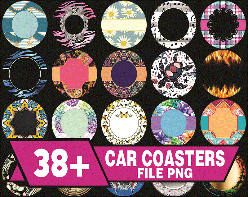 https://svgpackages.com Combo 38 Designs Car Coaster Png Bundle, Coaster Bundle, Mockup Included, Sublimation Designs, Digital Download ---WHAT YOU GET--- * 42 files PNG • You will receive high quality designs